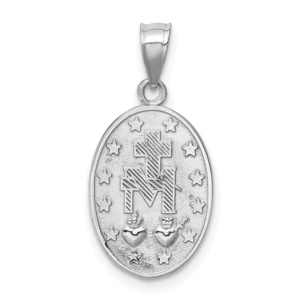 14K White Gold Polished Solid Miraculous Medal Oval Pendant