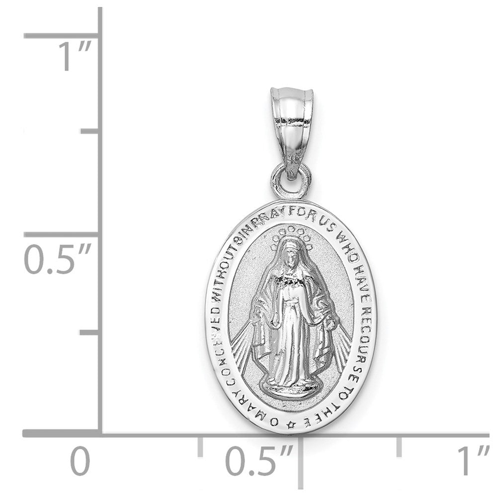14K White Gold Polished Solid Miraculous Medal Oval Pendant