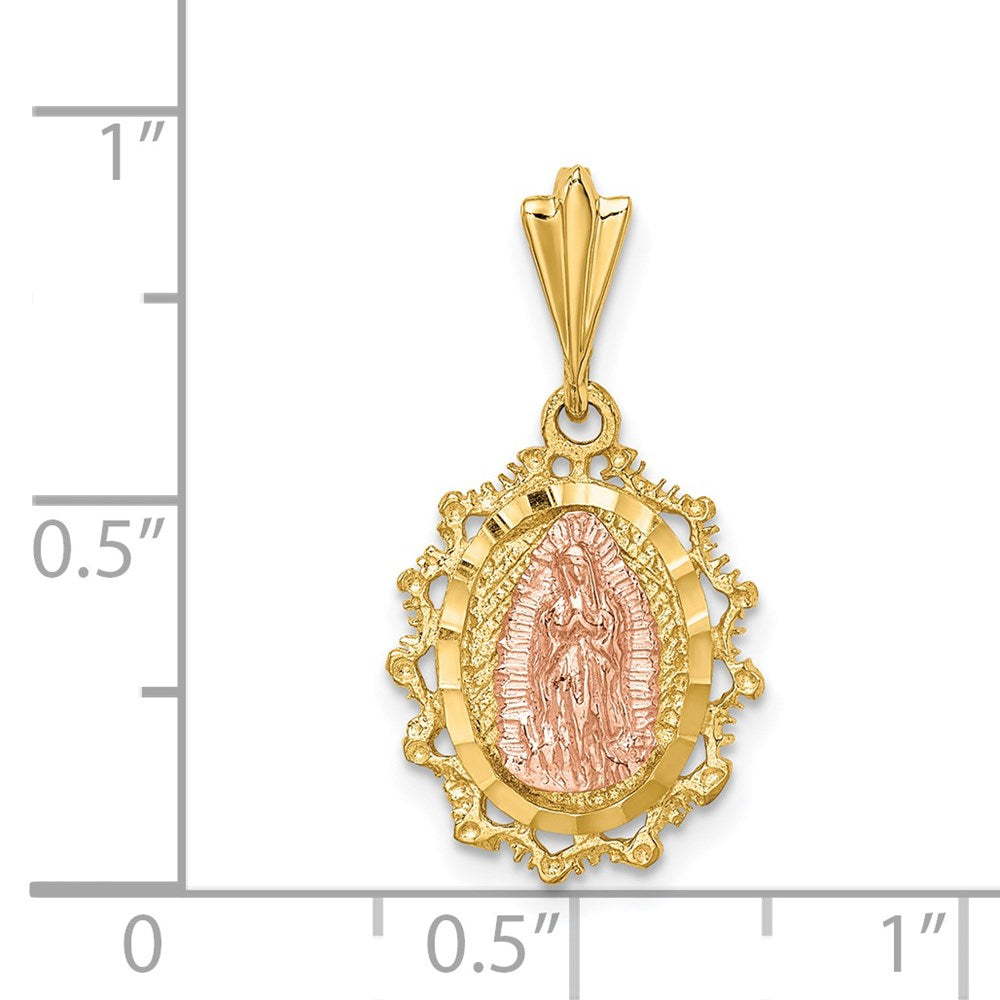 14K Two-tone Polished Our Lady of Guadalupe Oval Pendant
