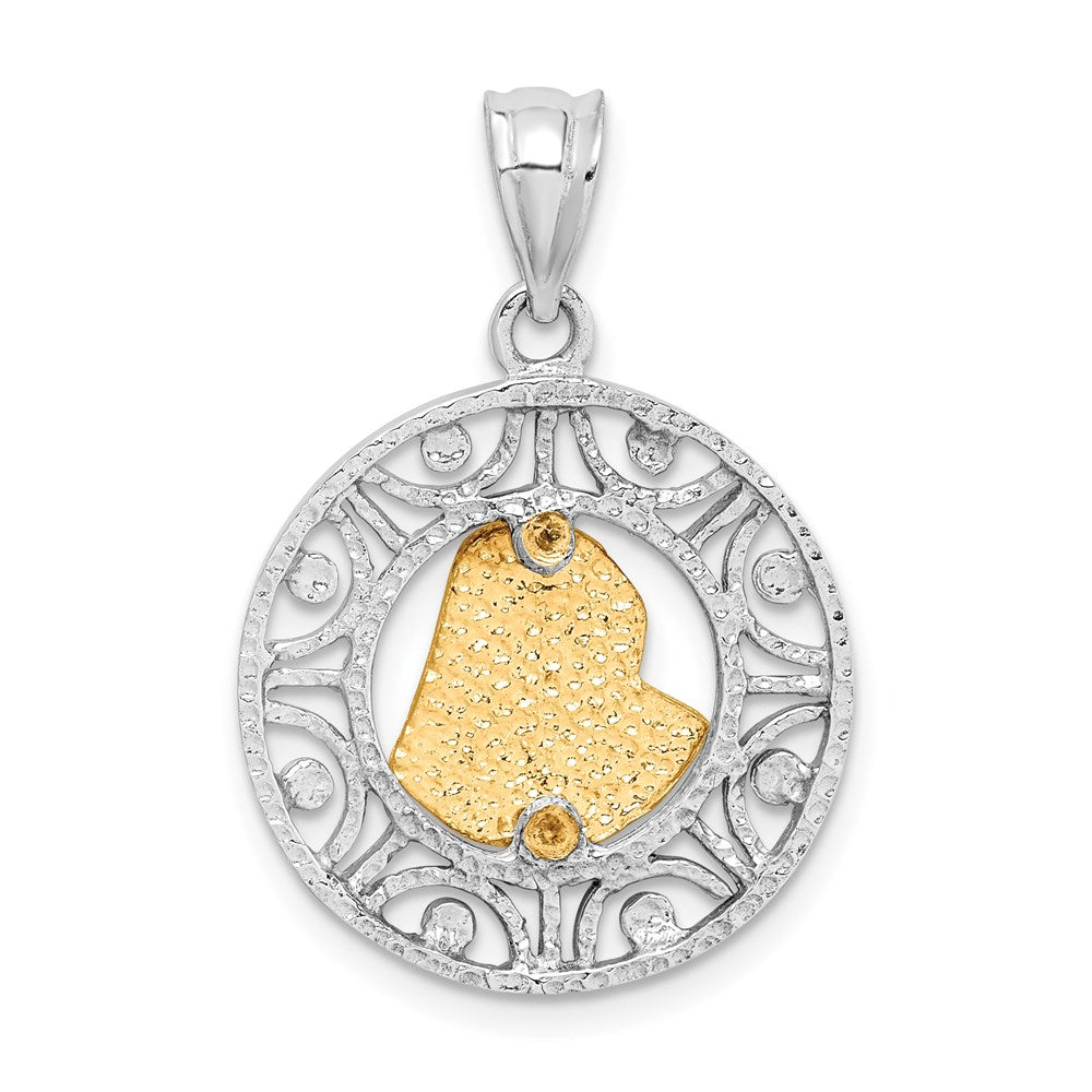 14K Two-tone Brushed and Polished Diamond-cut Virgin Mary Pendant