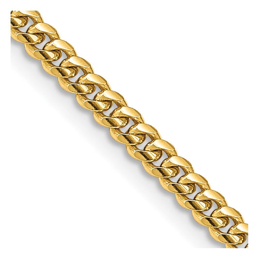 14K 3.5mm Solid Miami Cuban Link with Lobster Clasp Chain
