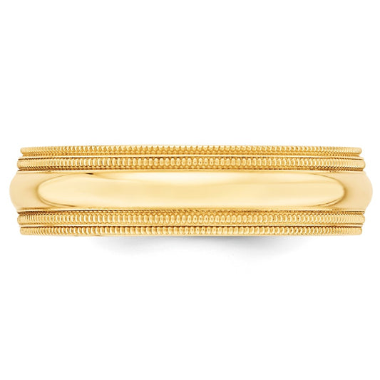 14k Yellow Gold 6mm Double Milgrain Comfort Fit Wedding Band