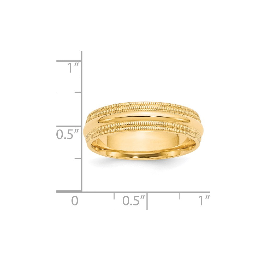 14k Yellow Gold 6mm Double Milgrain Comfort Fit Wedding Band