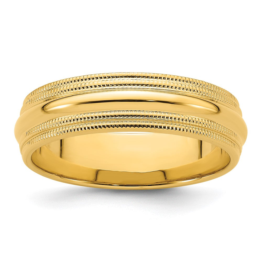 14k Yellow Gold 6mm Double Milgrain Comfort Fit Wedding Band 