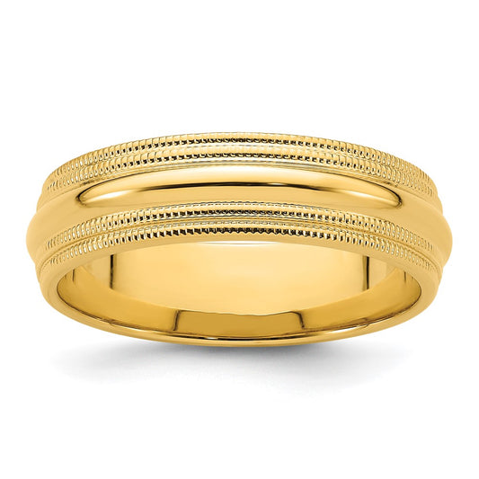 14k Yellow Gold 6mm Double Milgrain Comfort Fit Wedding Band 