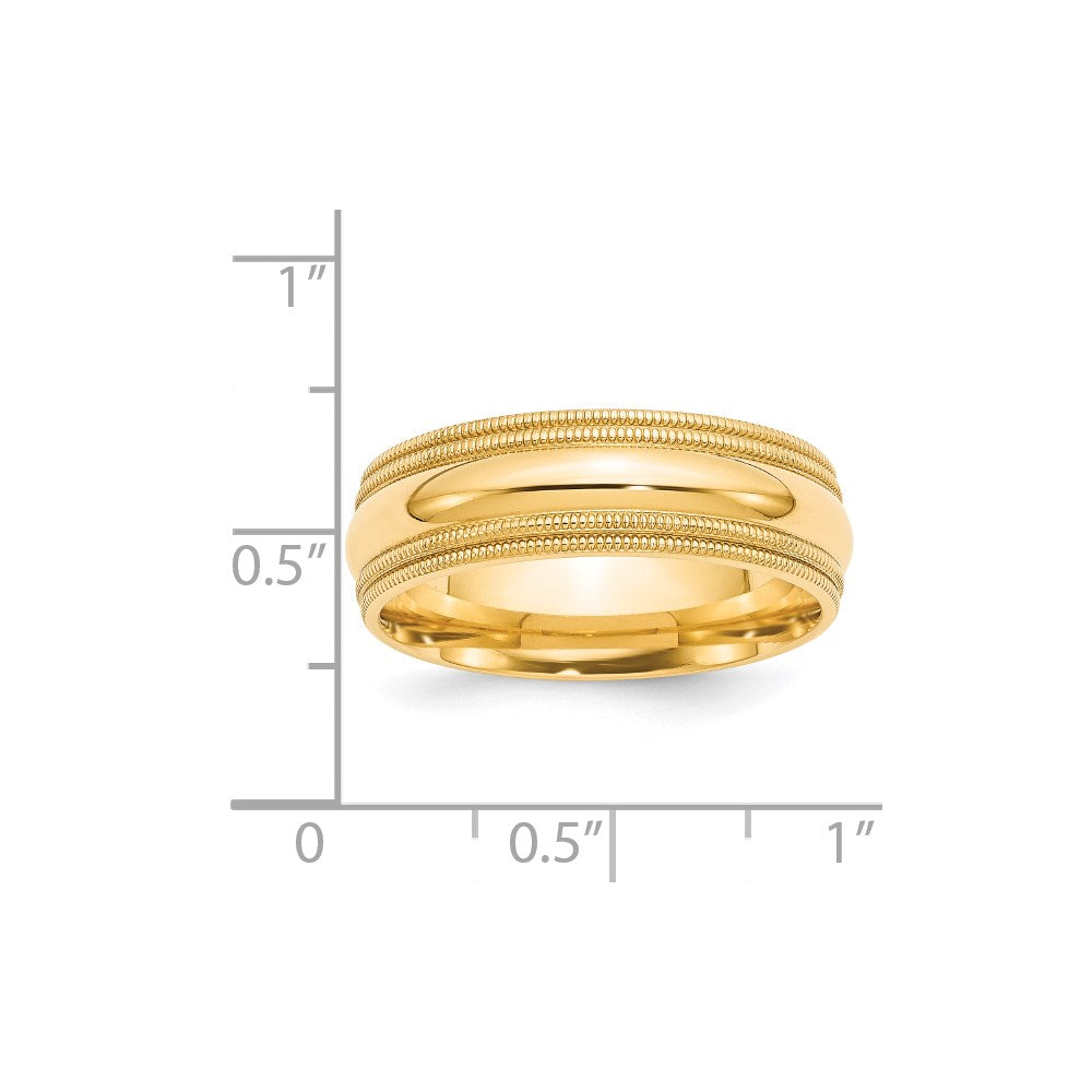 14k Yellow Gold 7mm Double Milgrain Comfort Fit Wedding Band