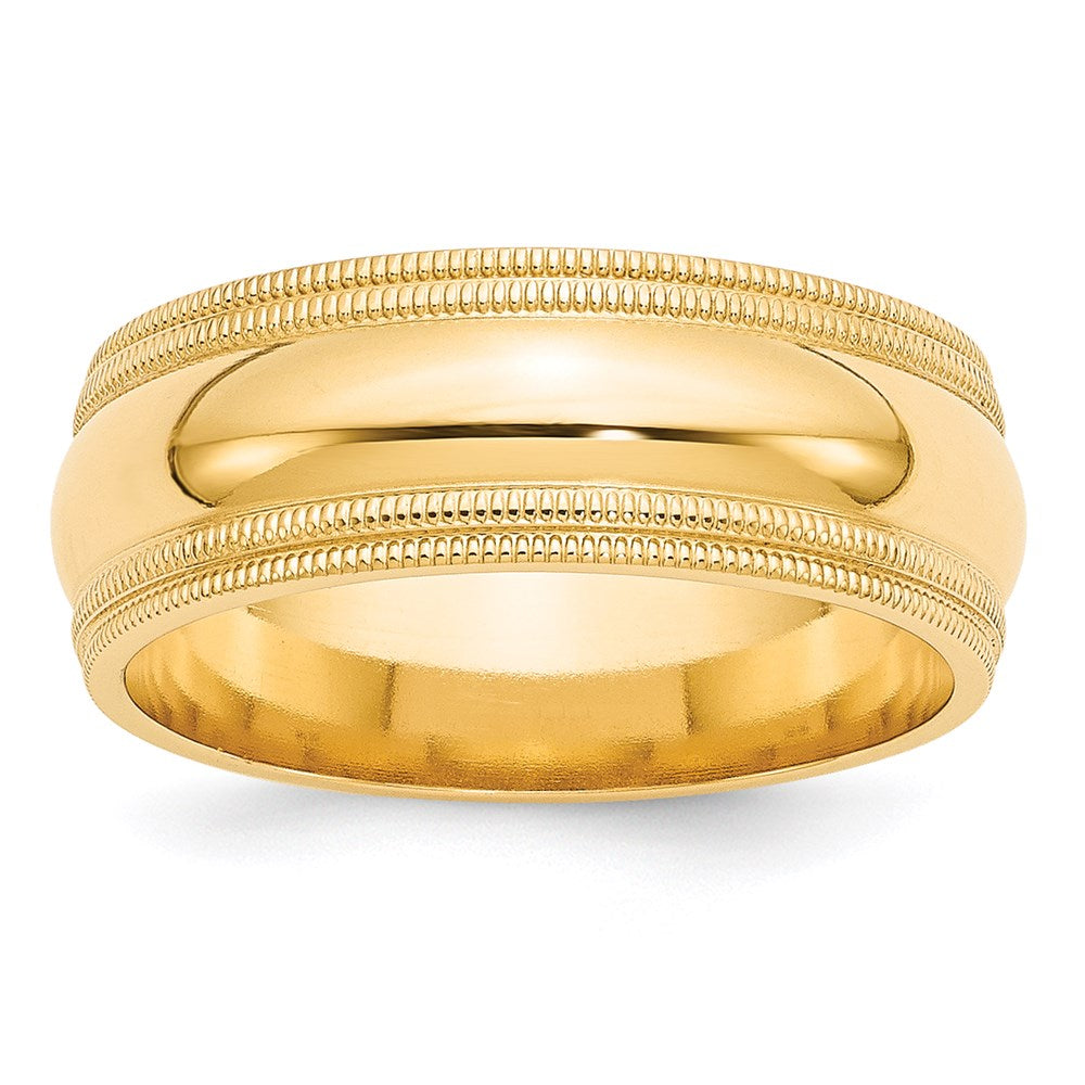 14k Yellow Gold 8mm Double Milgrain Comfort Fit Wedding Band 