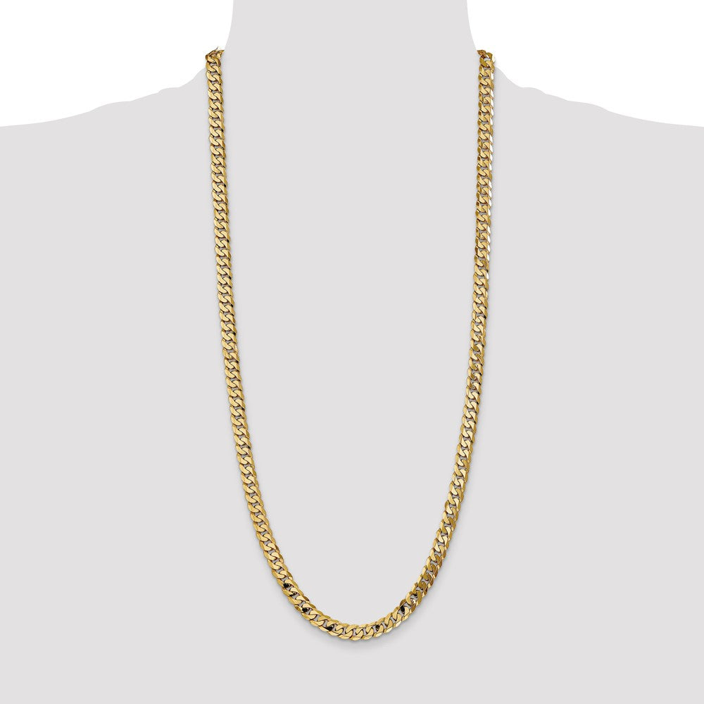 14K 7.25mm Flat Beveled Curb with Lobster Clasp Chain