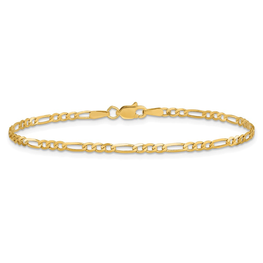 14K 2.25mm Flat Figaro with Lobster Clasp Anklet