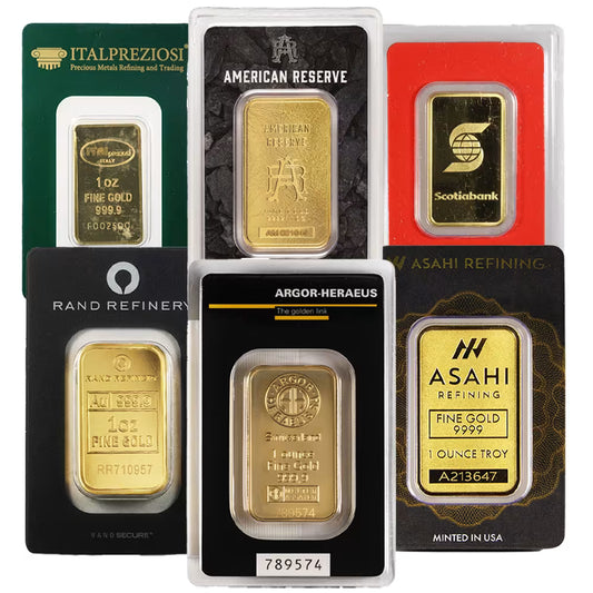 1 oz Gold Bar (Varied Condition, Any Mint, in Assay)