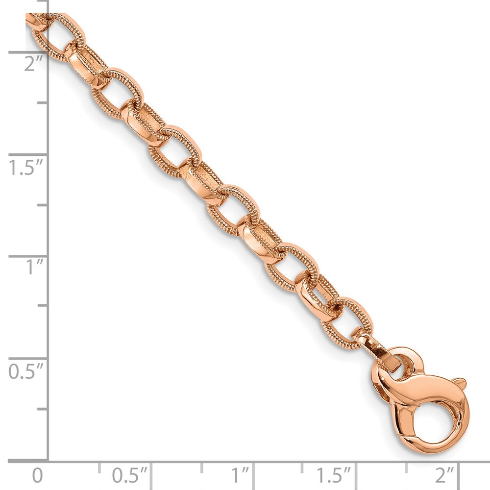 14K Rose Gold 5mm Hand Polished with Ridged Edge Fancy Link Fancy Lobster Clasp Bracelet