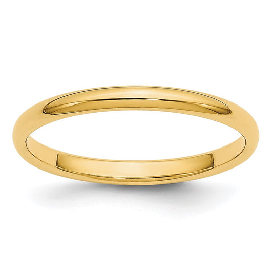 14k Yellow Gold 2mm Lightweight Half Round Wedding Band 