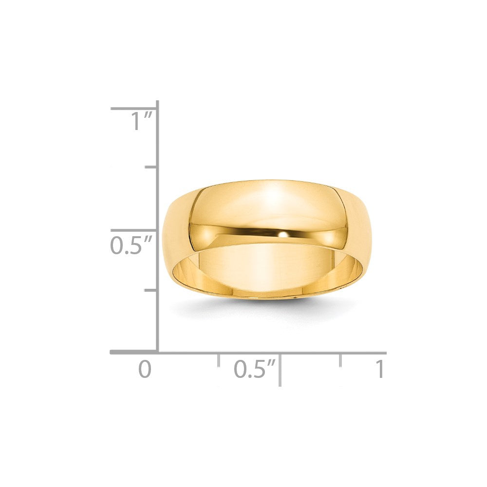 14k Yellow Gold 7mm Lightweight Half Round Wedding Band