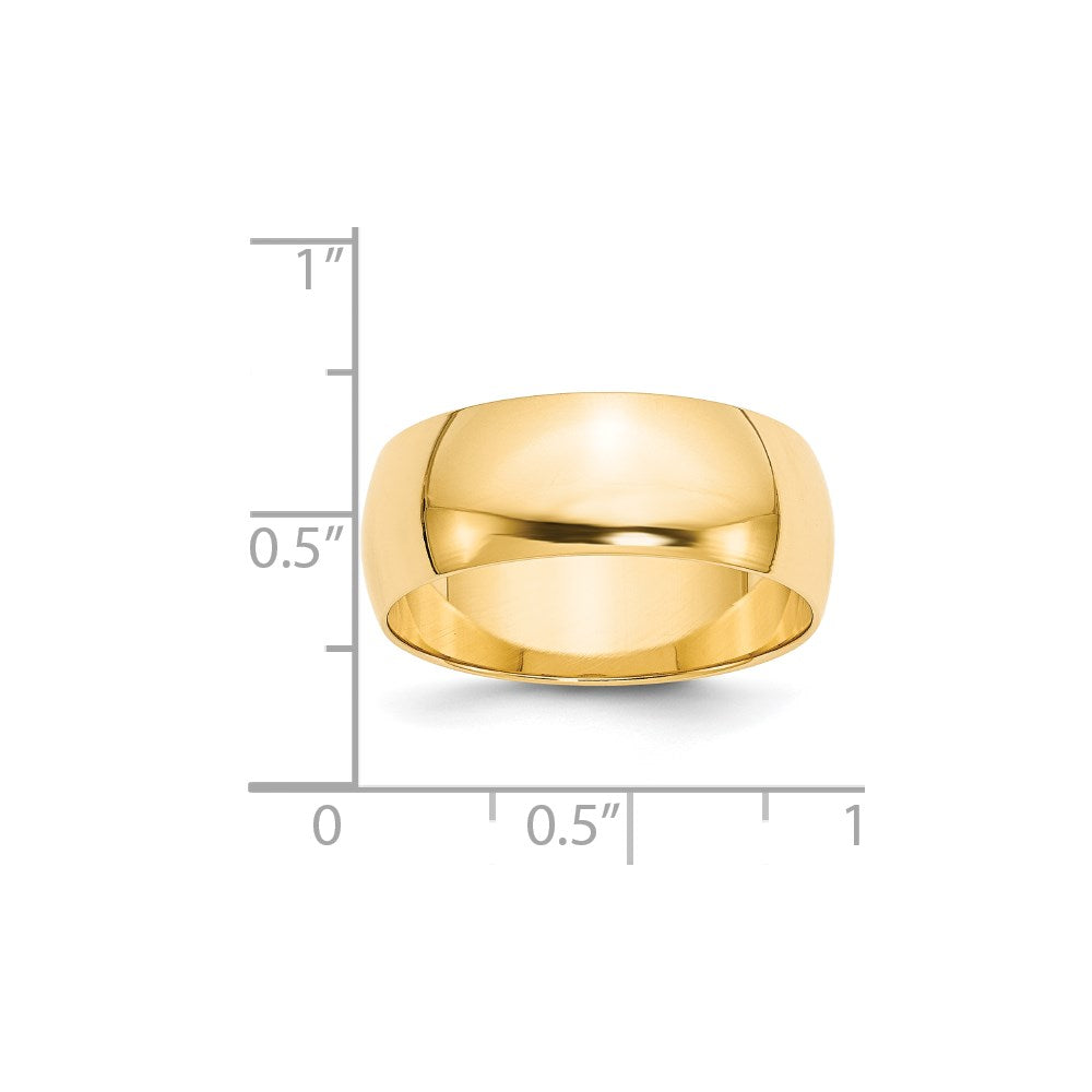 14k Yellow Gold 8mm Lightweight Half Round Wedding Band