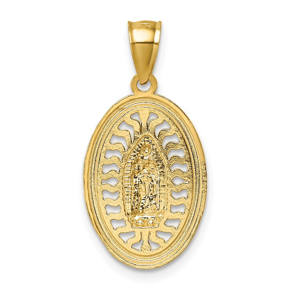 14k with White Rhodium Polished Diamond-cut Pierced Design Our Lady of Guadalupe Pendant