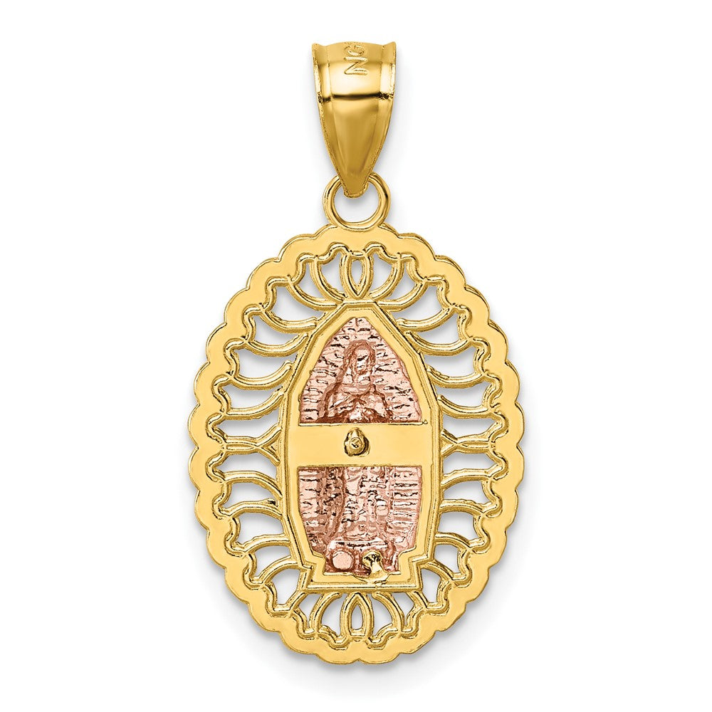 14k Two-tone with White Rhodium Polished Diamond-cut Pierced Design Our Lady of Guadalupe Pendant