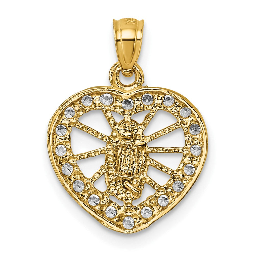 14k Polished CZ Heart Pierced Design Our Lady of Guadalupe Pendant