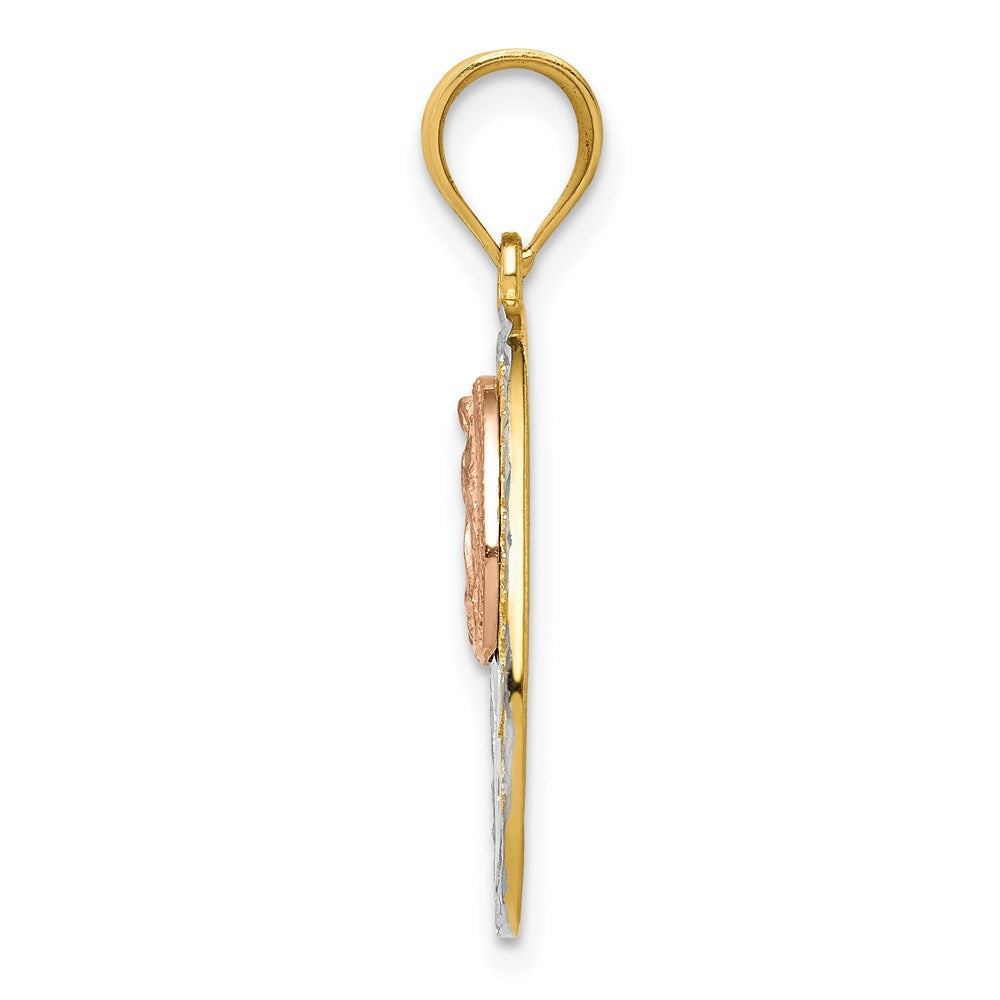 14K Two-tone with White Rhodium Solid Our Lady of Guadalupe 15 Oval Pendant