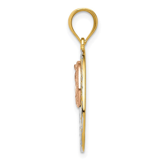 14K Two-tone with White Rhodium Solid Our Lady of Guadalupe 15 Oval Pendant