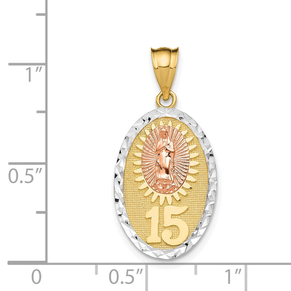 14K Two-tone with White Rhodium Solid Our Lady of Guadalupe 15 Oval Pendant