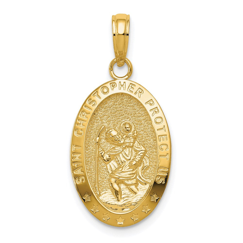 14k Polished Solid Saint Christopher Medal Oval Pendant