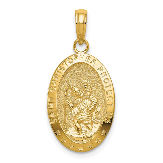 14k Polished Solid Saint Christopher Medal Oval Pendant