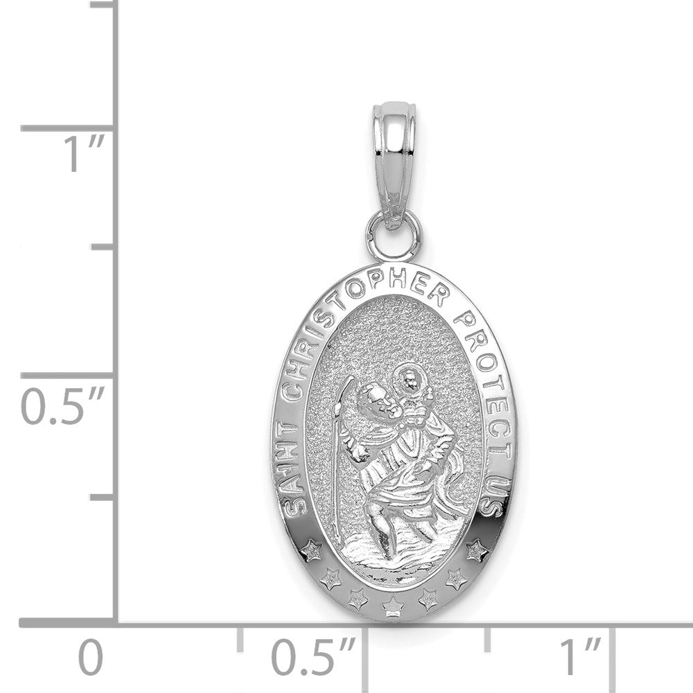 14k White Gold Polished Solid Saint Christopher Medal Oval Pendant
