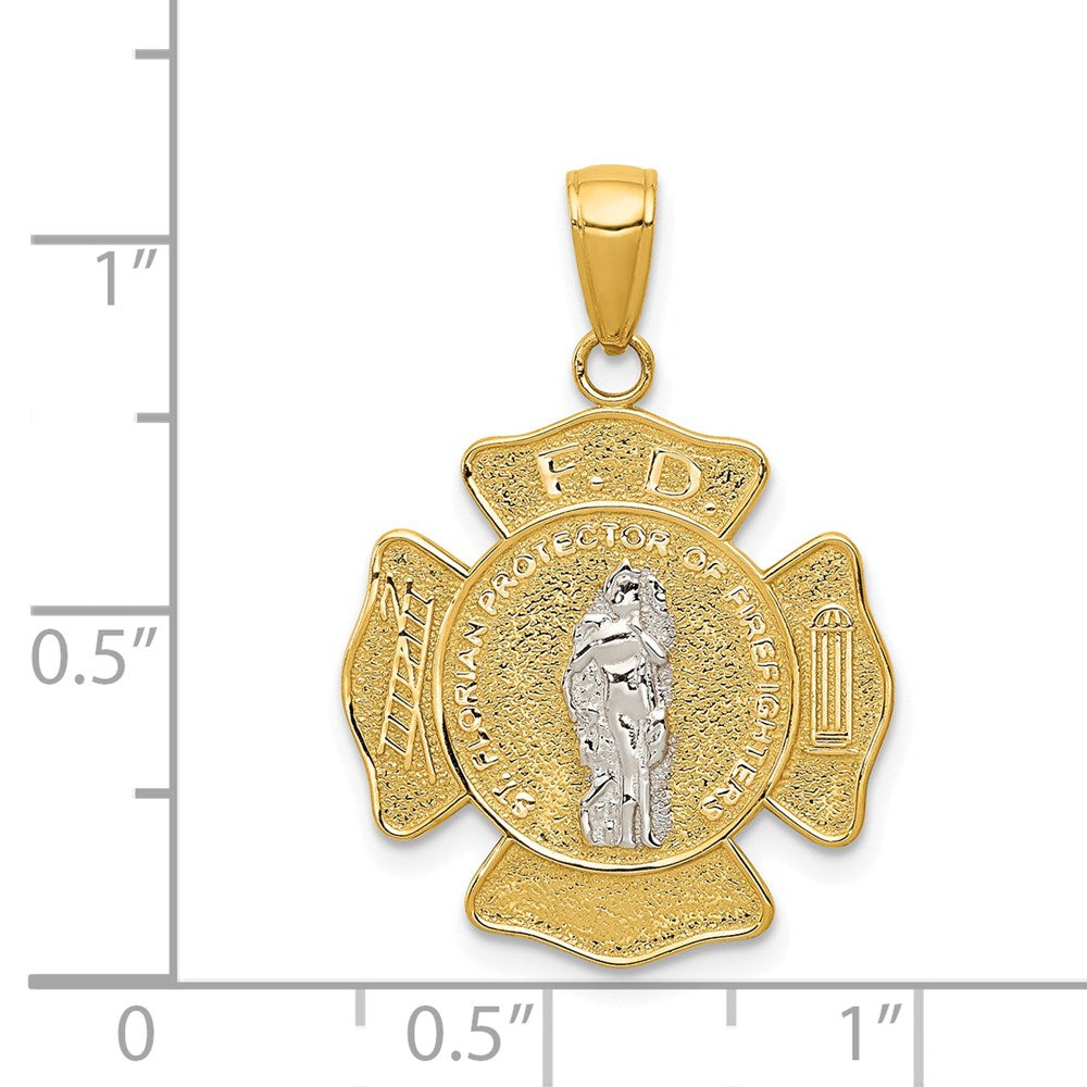 14k Two-tone Polished and Satin Solid Saint Florian Medal Pendant