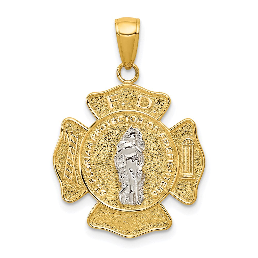 14k Two-tone Polished and Satin Solid Saint Florian Medal Pendant