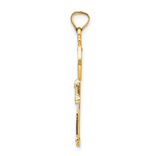 14k with White Rhodium Solid St. Benedict 2-Sided Cross Key Pendant