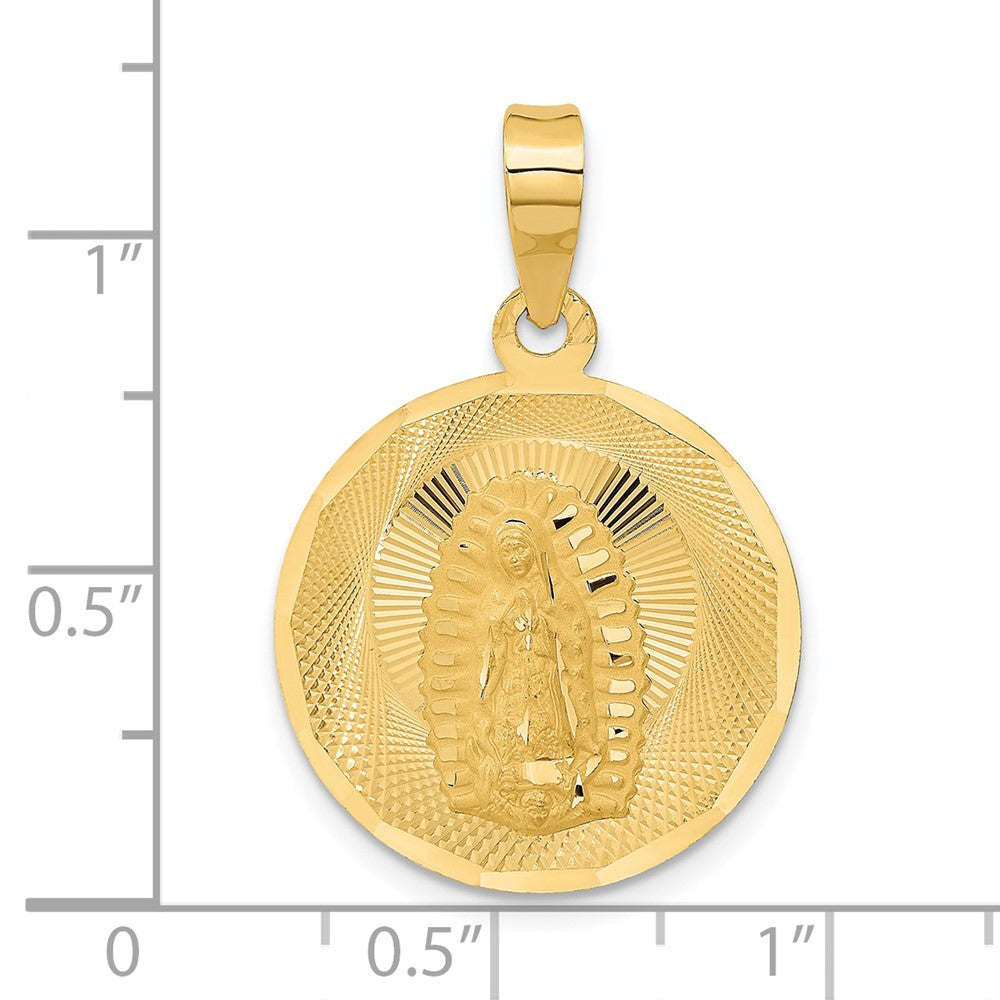 14K Polished Diamond-cut Solid Our Lady Of Guadalupe Round Pendant