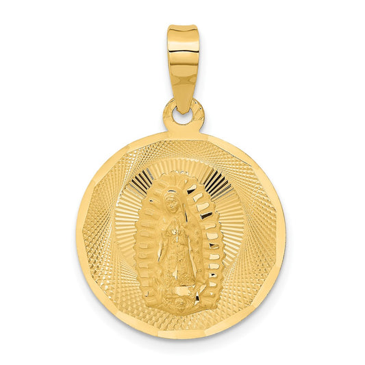 14K Polished Diamond-cut Solid Our Lady Of Guadalupe Round Pendant
