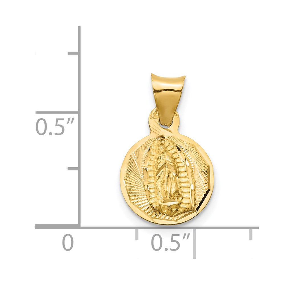 14K with Rose and White Rhodium Polished Diamond-cut Solid Our Lady Of Guadalupe Round Pendant