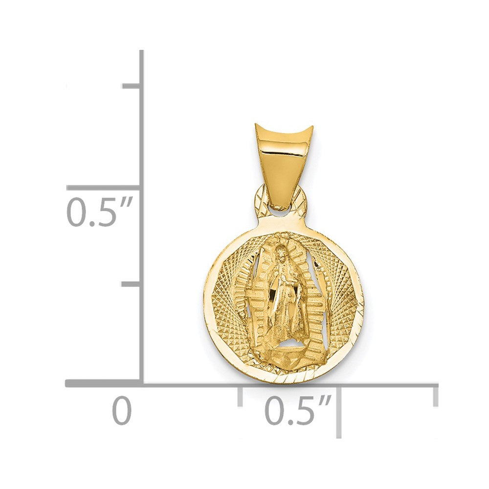 14K Polished Diamond-cut Semi-solid Our Lady Of Guadalupe Round Pendant
