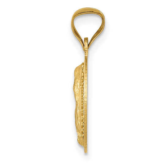 14K Polished Diamond-cut Semi-solid Our Lady Of Guadalupe Round Pendant