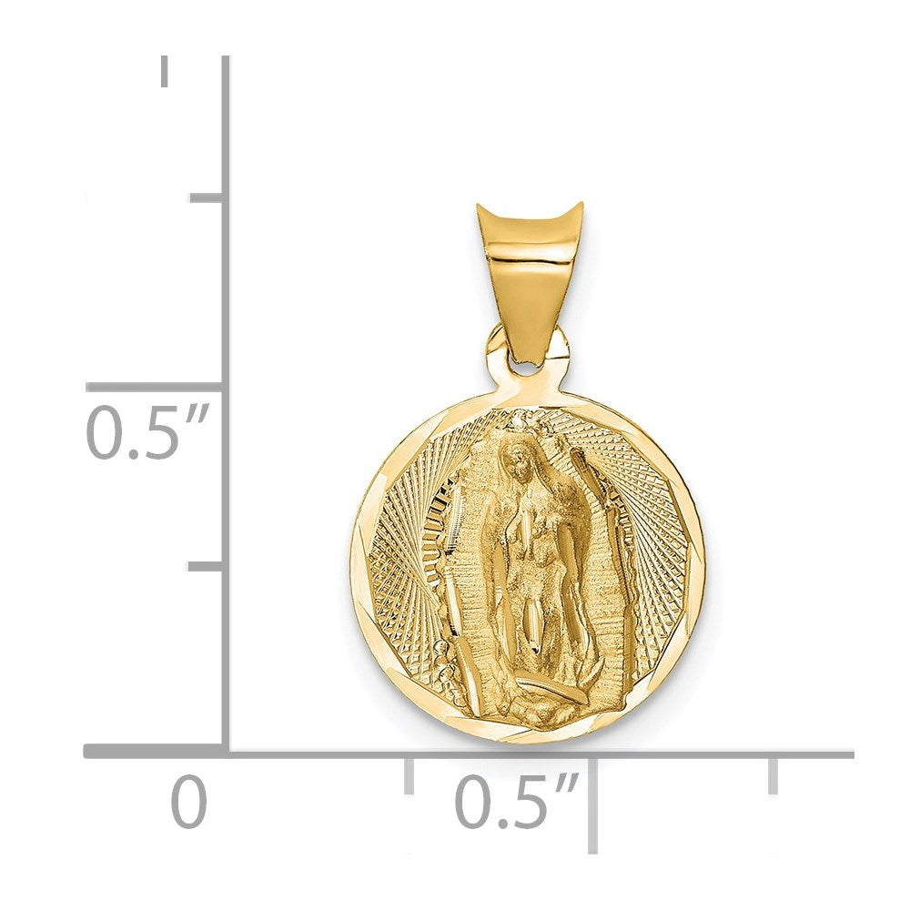 14K Polished Diamond-cut Semi-solid Our Lady Of Guadalupe Round Pendant