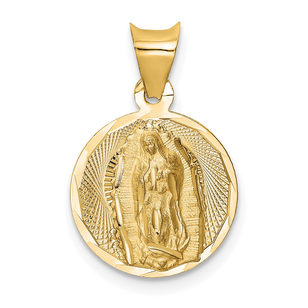14K Polished Diamond-cut Semi-solid Our Lady Of Guadalupe Round Pendant