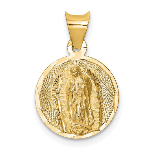 14K Polished Diamond-cut Semi-solid Our Lady Of Guadalupe Round Pendant