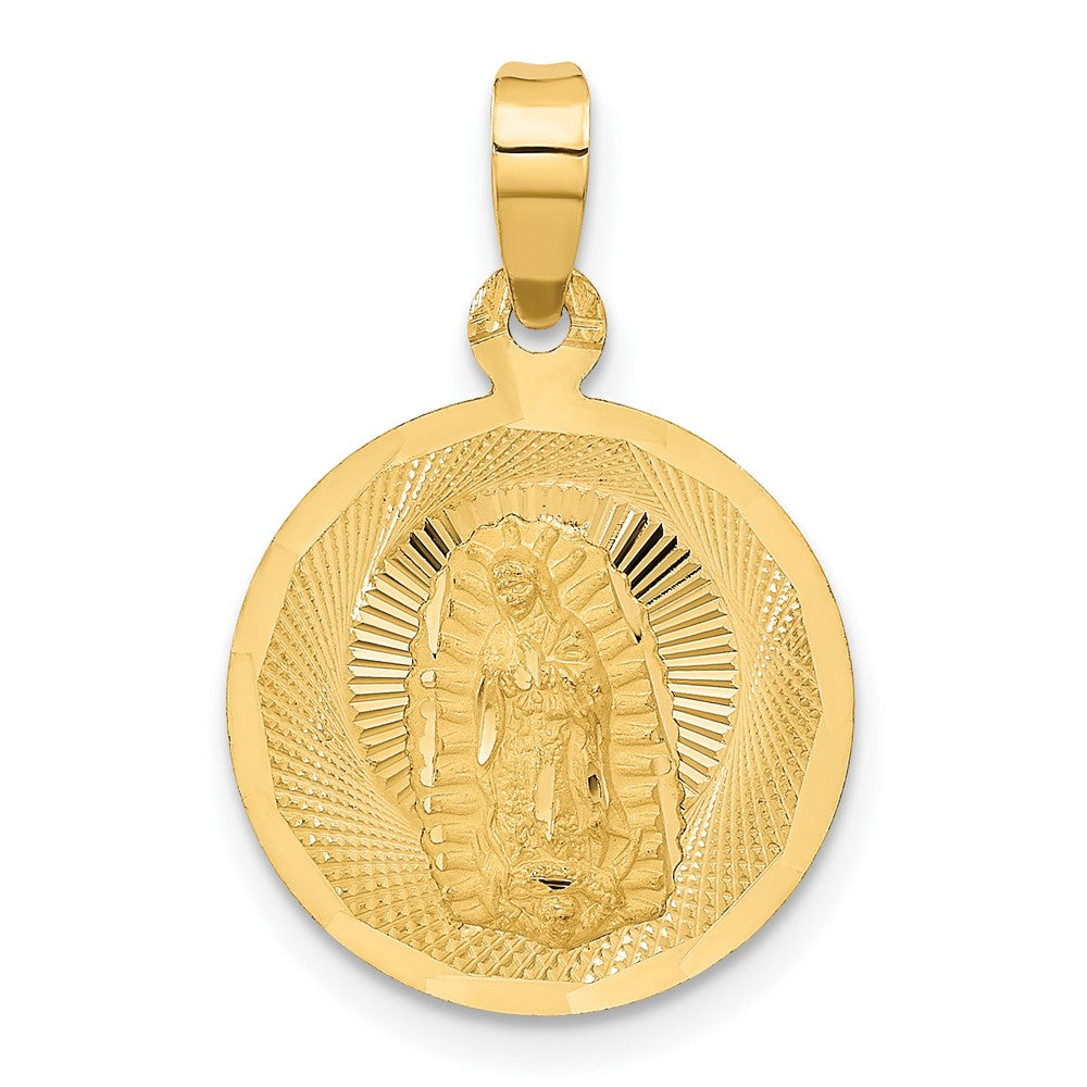 14K Polished Diamond-cut Solid Our Lady Of Guadalupe Round Pendant
