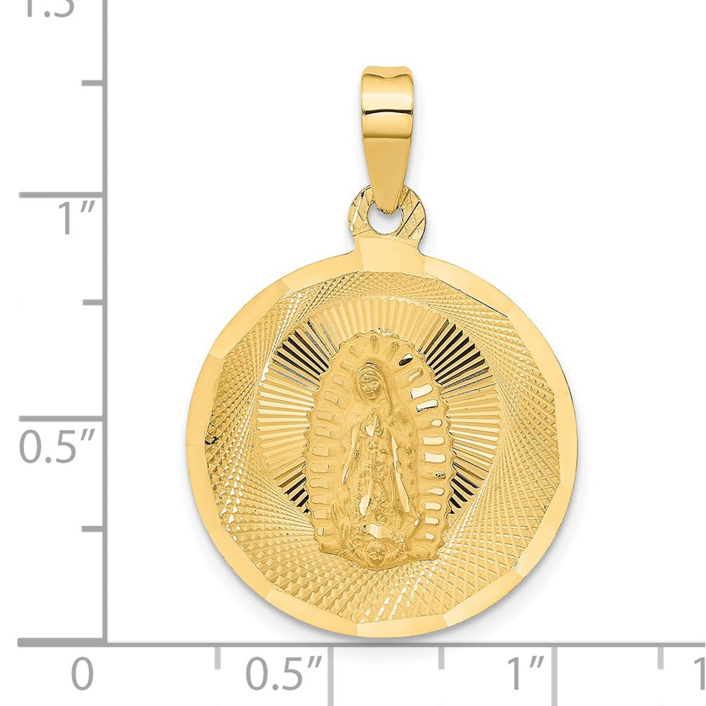14K Polished Diamond-cut Large Solid Our Lady Of Guadalupe Round Pendant