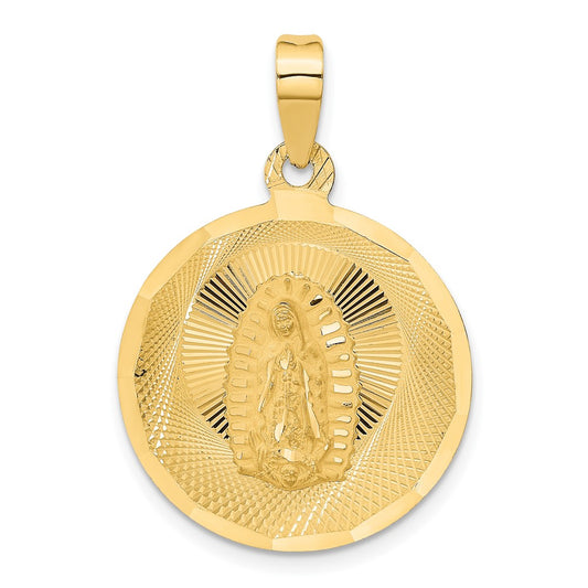 14K Polished Diamond-cut Large Solid Our Lady Of Guadalupe Round Pendant