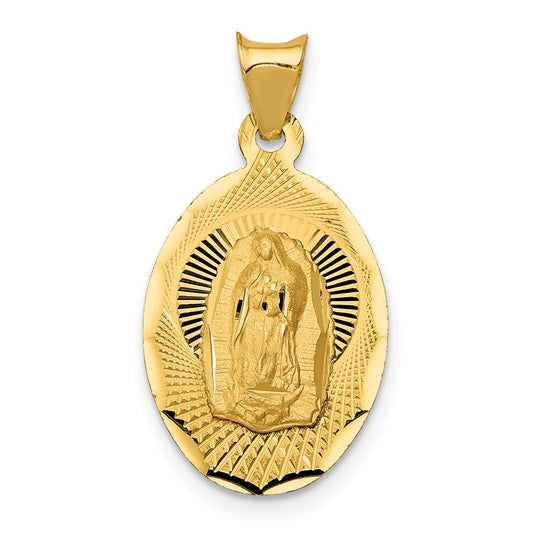 14K Polished Diamond-cut Semi-solid Our Lady Of Guadalupe Oval Pendant