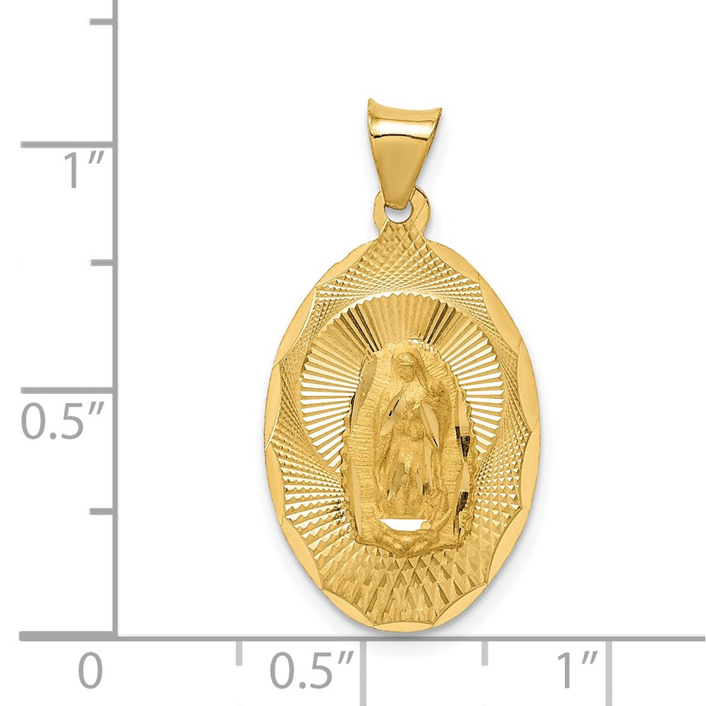 14K Polished Diamond-cut Solid Our Lady Of Guadalupe Oval Pendant