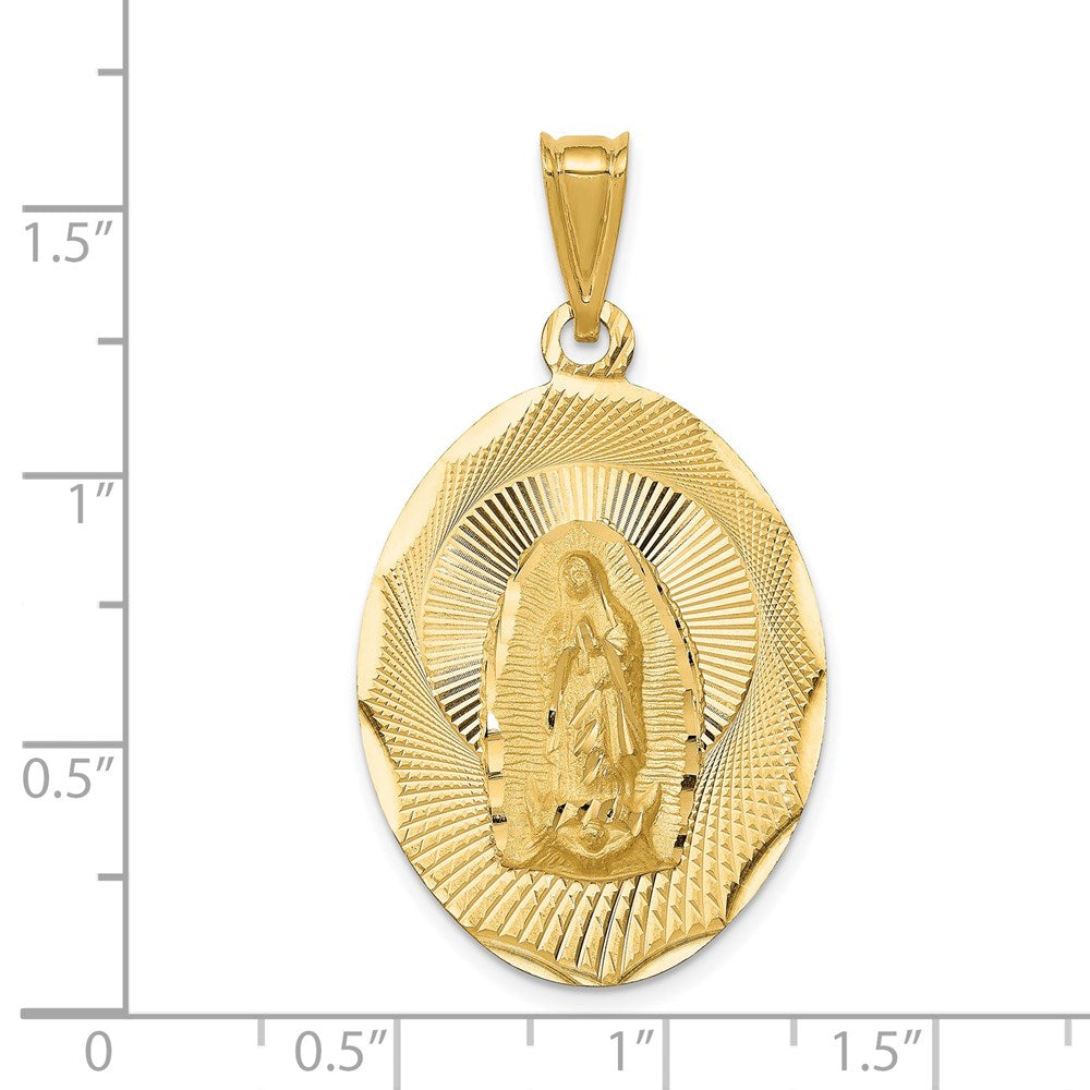 14K Polished Diamond-cut Solid Large Our Lady Of Guadalupe Oval Pendant