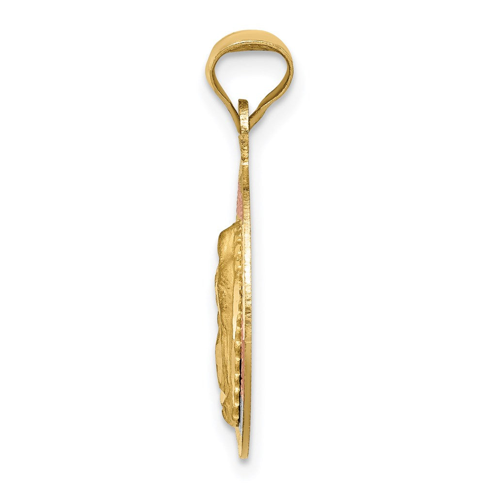 14K with Rose and White Rhodium Polished Diamond-cut Solid Our Lady Of Guadalupe Round Pendant