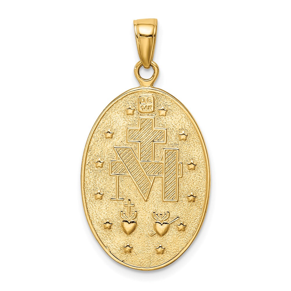 14k Polished and Satin Solid Miraculous Medal Oval Pendant