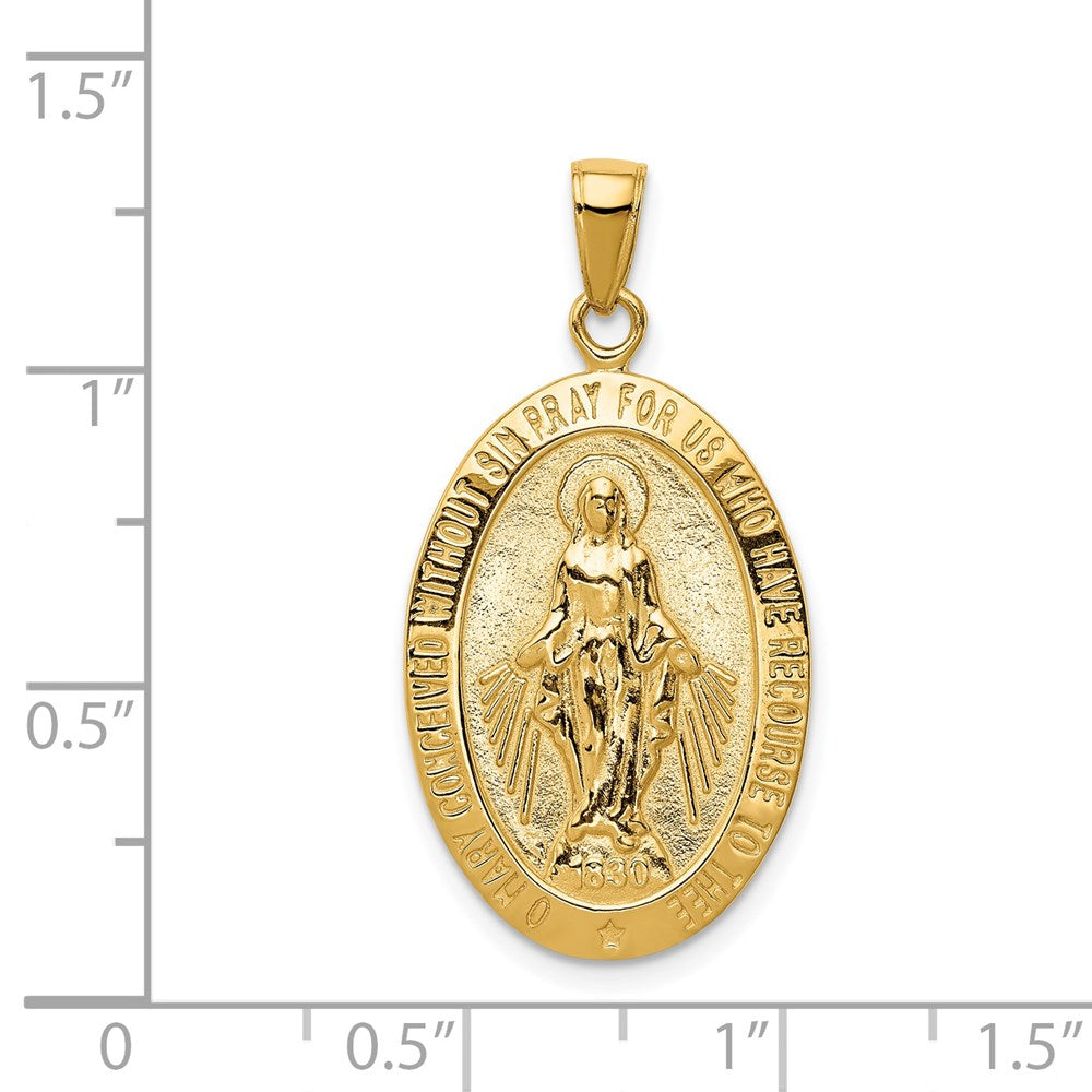 14k Polished and Satin Solid Miraculous Medal Oval Pendant
