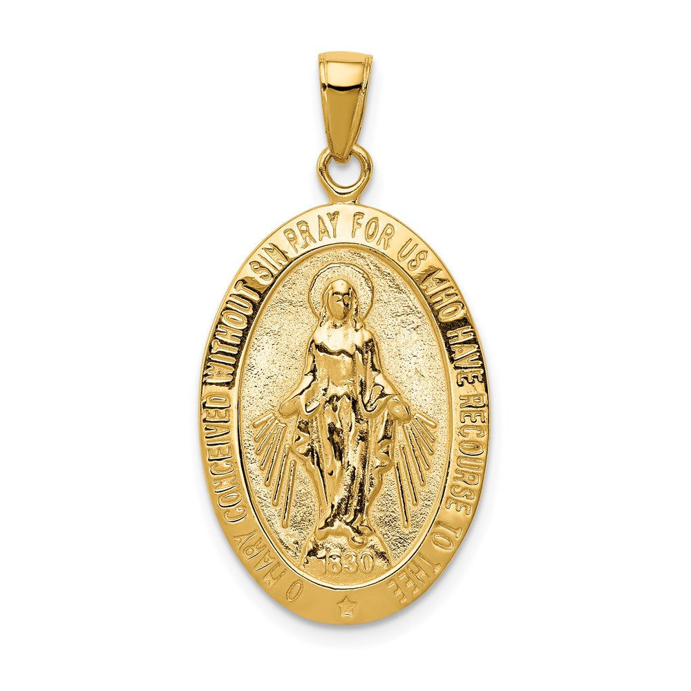 14k Polished and Satin Solid Miraculous Medal Oval Pendant