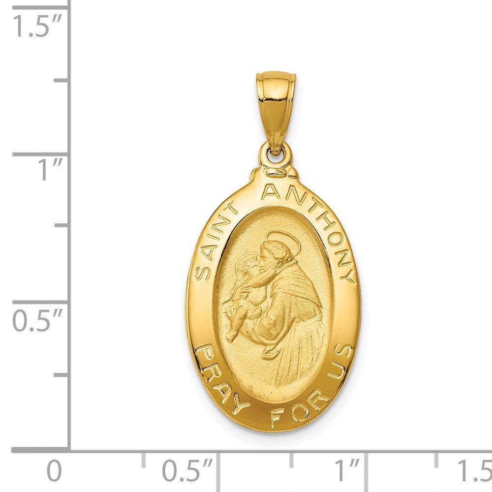 14k Polished and Satin Hollow Saint Anthony Oval Medal Pendant