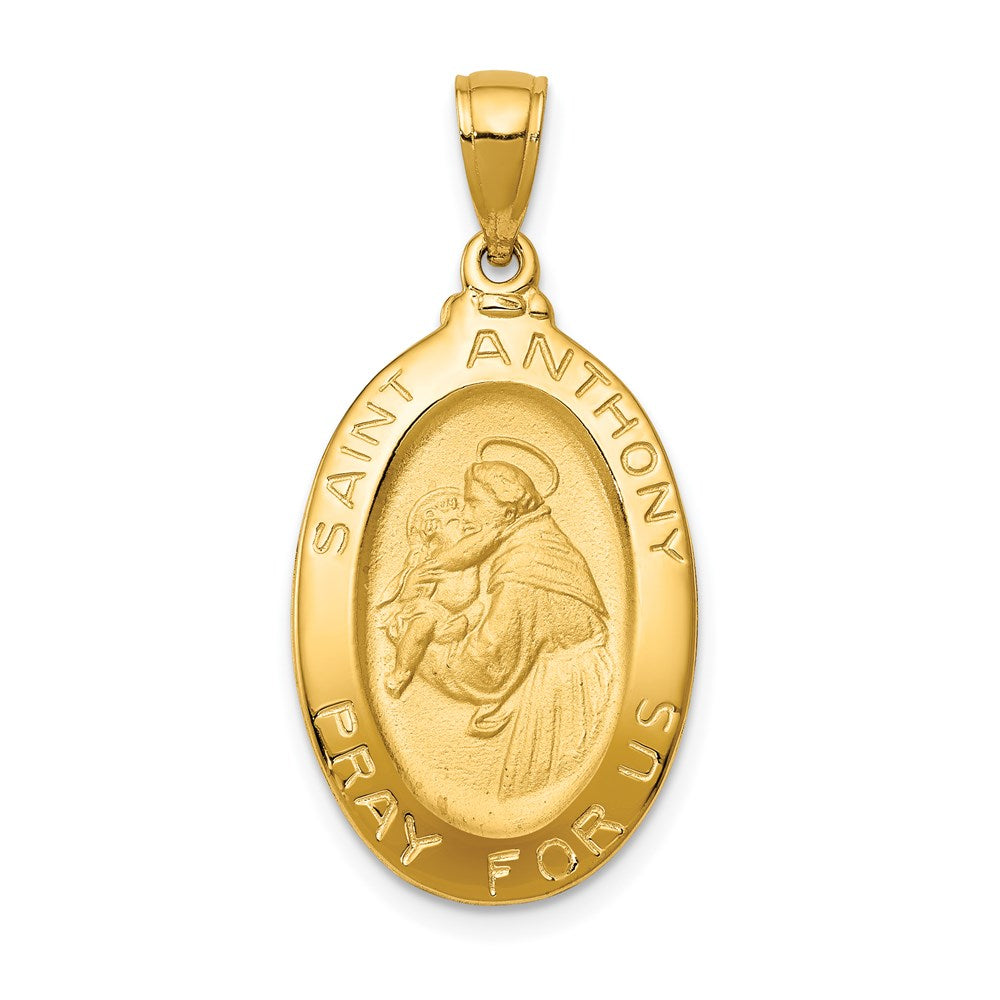 14k Polished and Satin Hollow Saint Anthony Oval Medal Pendant